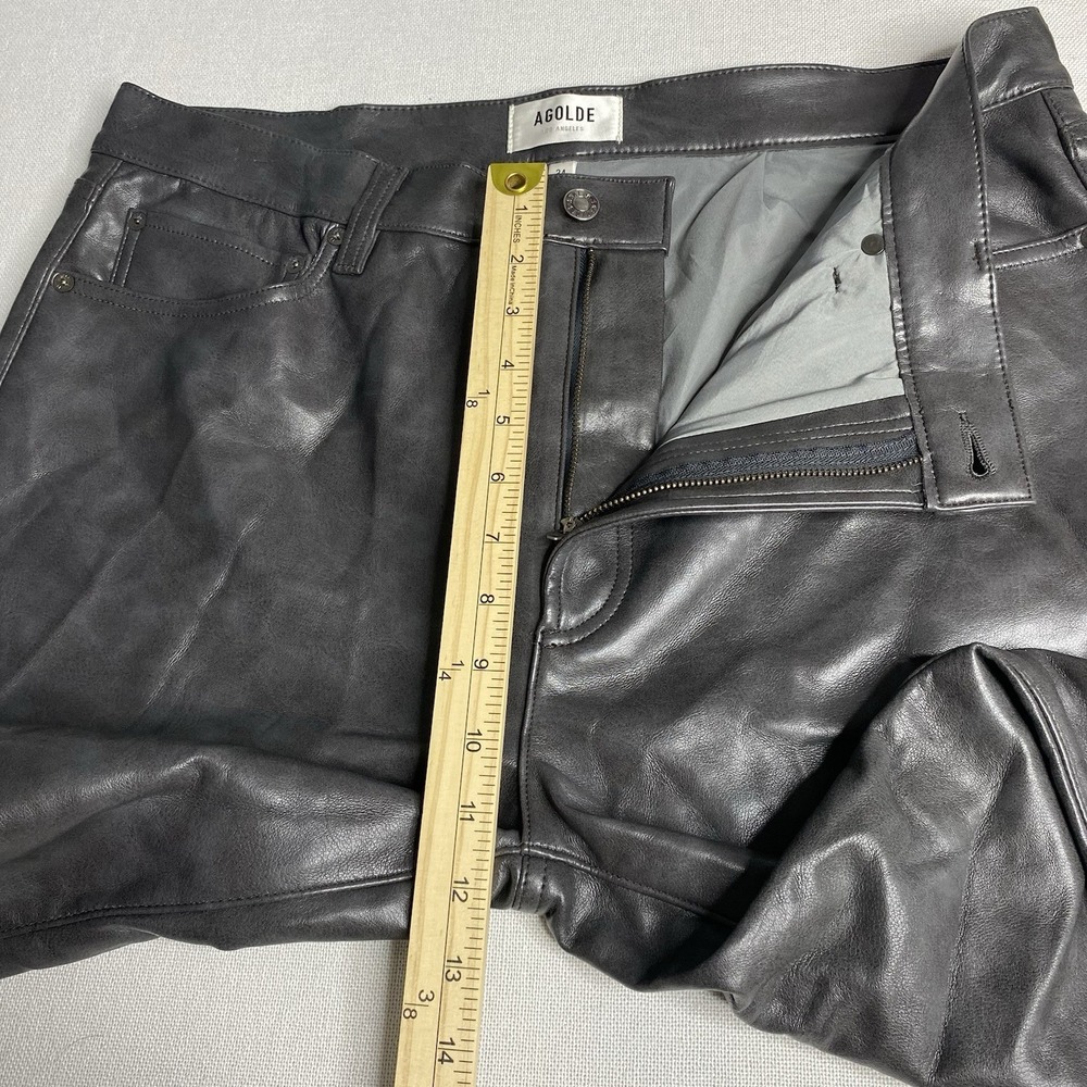 AGOLDE Sloane Recycled Leather-Blend Mid-Rise Straight-Leg Pants Dark Gray - Picture 12 of 15